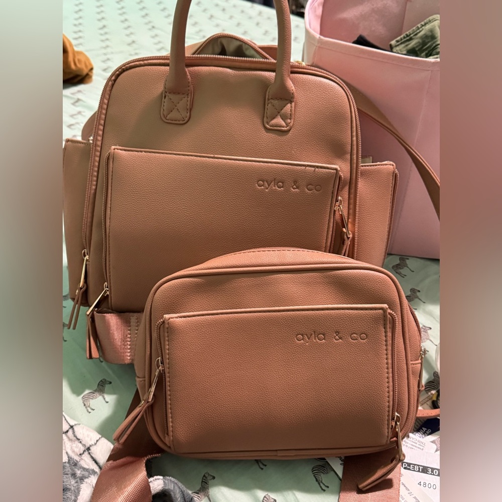 Ayla and co diaper bag in pristine condition, fanny pack, and mini wallet